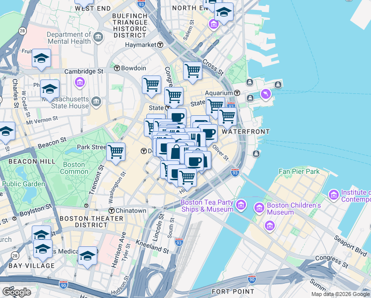 map of restaurants, bars, coffee shops, grocery stores, and more near in Boston