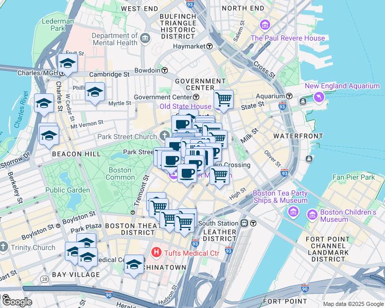 map of restaurants, bars, coffee shops, grocery stores, and more near 10 Summer Street in Boston