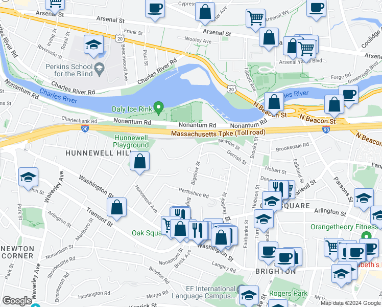 map of restaurants, bars, coffee shops, grocery stores, and more near in Boston