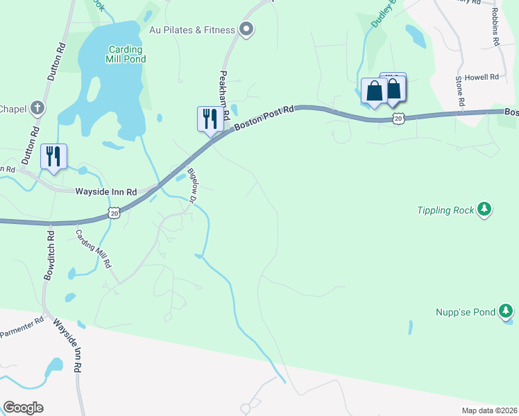 map of restaurants, bars, coffee shops, grocery stores, and more near 79 Brimstone Lane in Sudbury