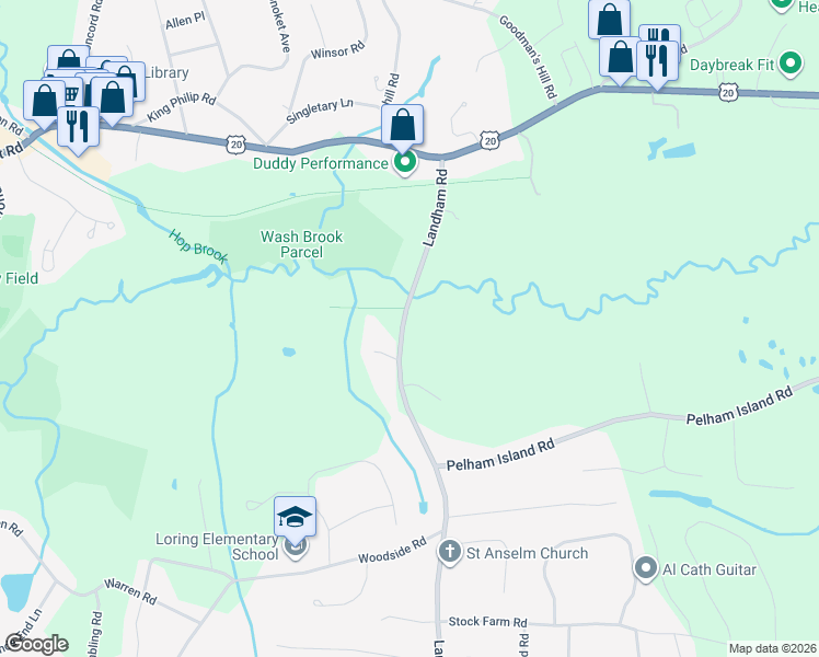 map of restaurants, bars, coffee shops, grocery stores, and more near 208 Landham Road in Sudbury