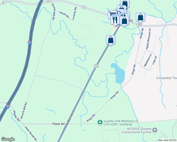 map of restaurants, bars, coffee shops, grocery stores, and more near 11630-11678 North Route 9W in Greene County