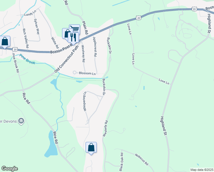 map of restaurants, bars, coffee shops, grocery stores, and more near 100 Buckskin Drive in Weston