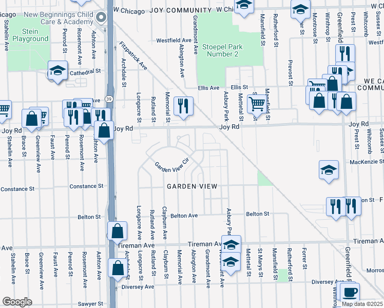 map of restaurants, bars, coffee shops, grocery stores, and more near 8573 Grandmont Road in Detroit