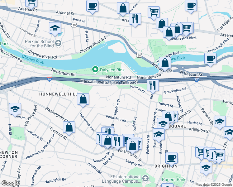 map of restaurants, bars, coffee shops, grocery stores, and more near 145 Newton Street in Boston