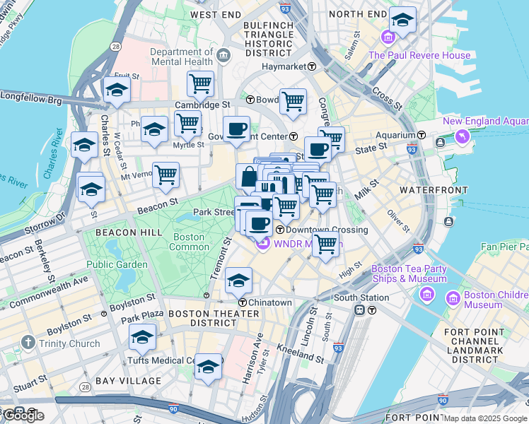 map of restaurants, bars, coffee shops, grocery stores, and more near 3 Hamilton Place in Boston