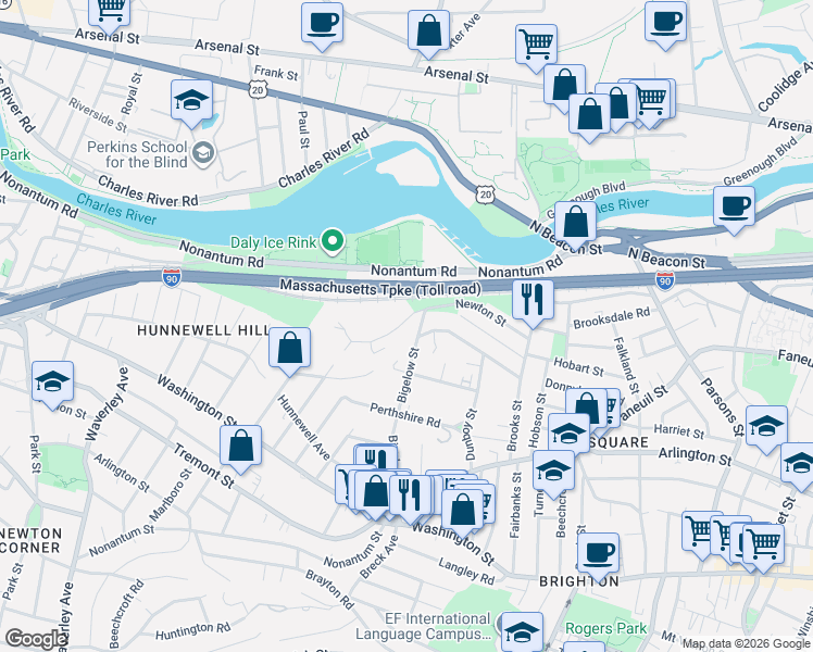 map of restaurants, bars, coffee shops, grocery stores, and more near 145 Newton Street in Boston