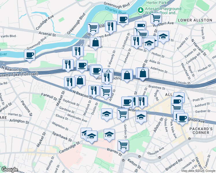 map of restaurants, bars, coffee shops, grocery stores, and more near 180 Guest Street in Boston