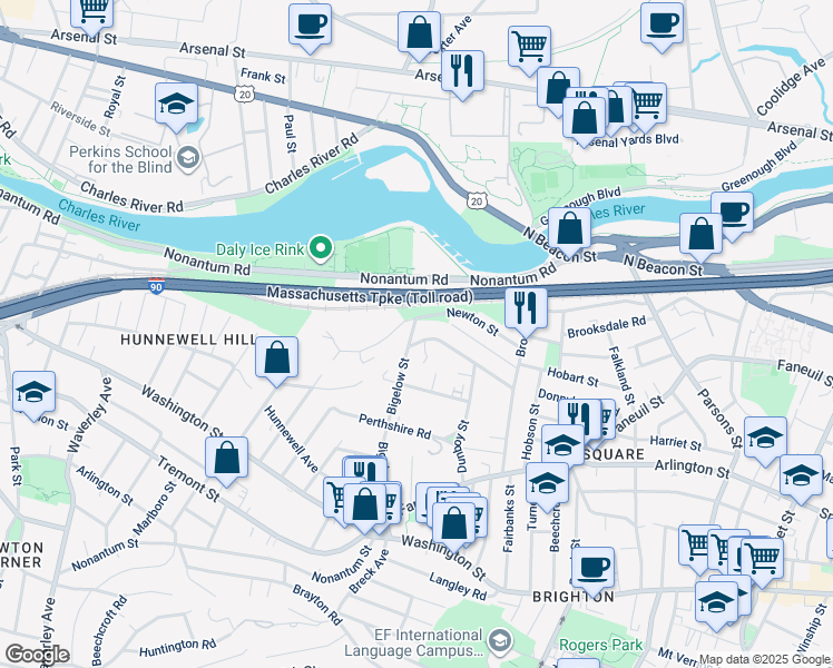 map of restaurants, bars, coffee shops, grocery stores, and more near 64 Newton Street in Boston