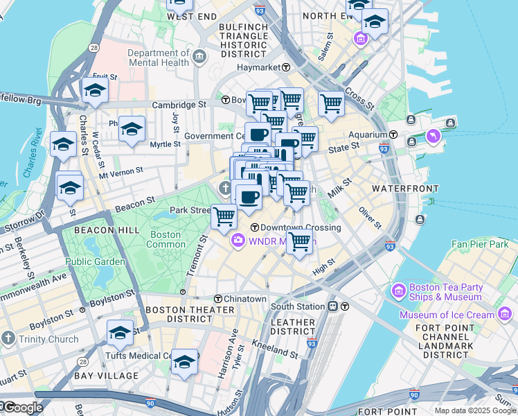map of restaurants, bars, coffee shops, grocery stores, and more near 60 School Street in Boston