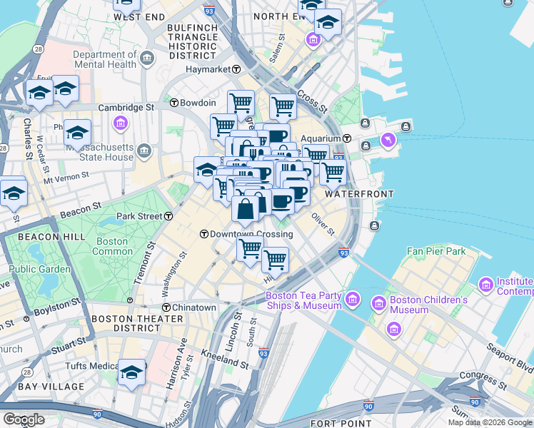 map of restaurants, bars, coffee shops, grocery stores, and more near 8-12 Federal Street in Boston