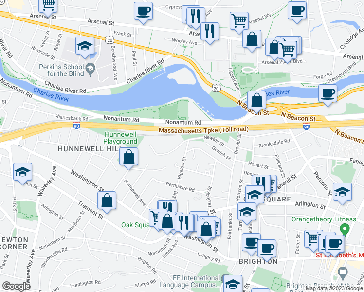map of restaurants, bars, coffee shops, grocery stores, and more near 148 Newton Street in Boston