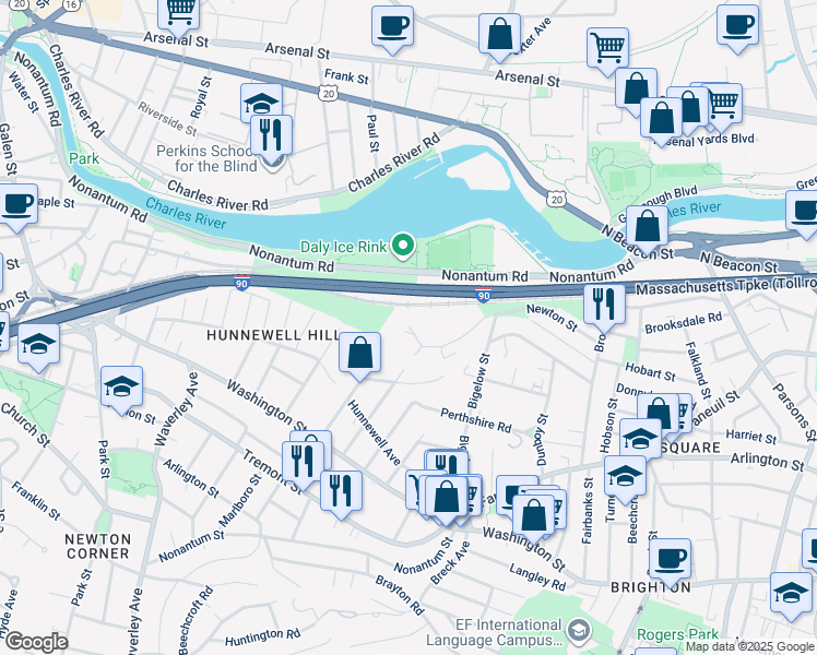 map of restaurants, bars, coffee shops, grocery stores, and more near 193 Newton Street in Boston