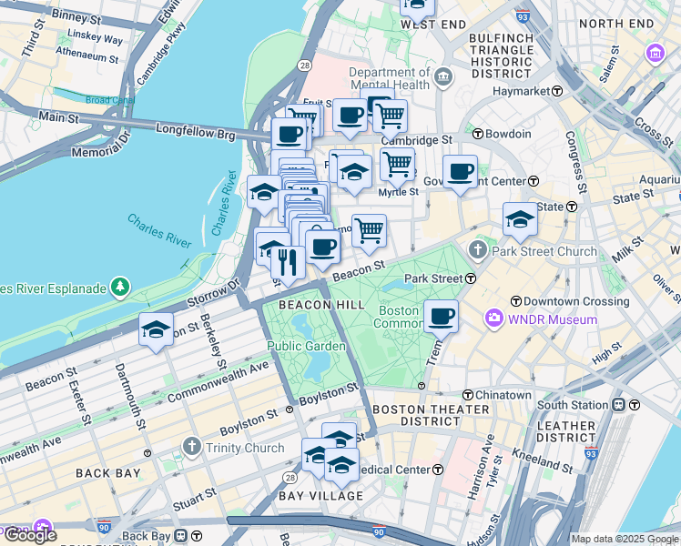 map of restaurants, bars, coffee shops, grocery stores, and more near 28 Branch Street in Boston