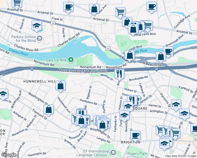 map of restaurants, bars, coffee shops, grocery stores, and more near 64 Newton Street in Boston