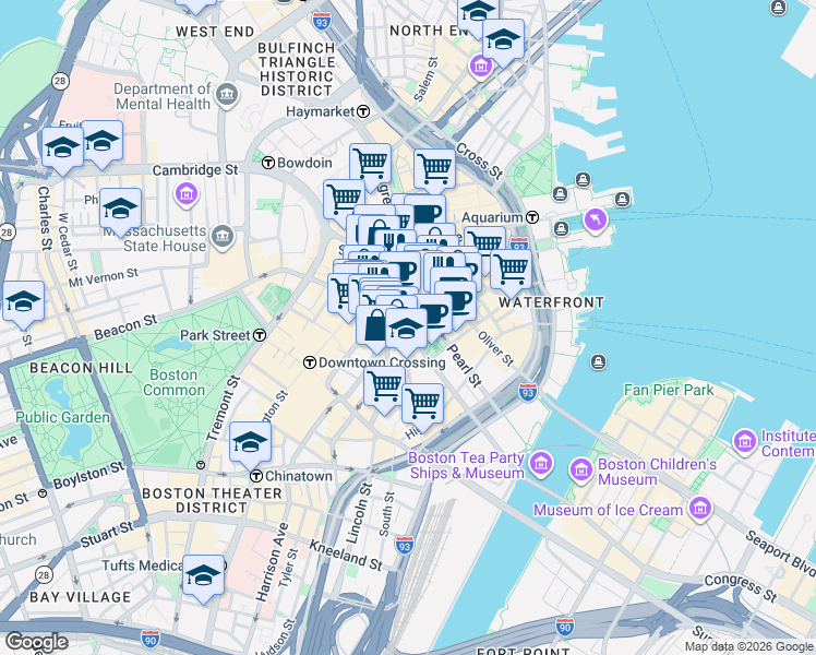 map of restaurants, bars, coffee shops, grocery stores, and more near 8-12 Federal Street in Boston