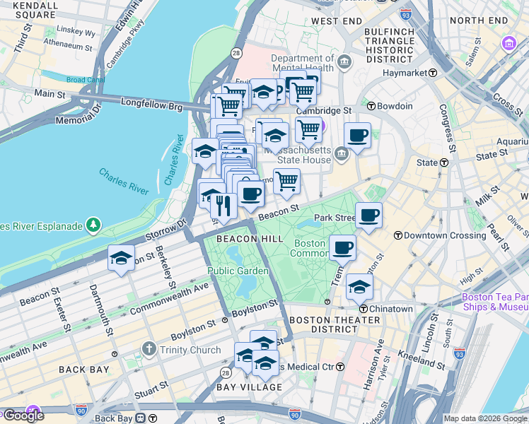 map of restaurants, bars, coffee shops, grocery stores, and more near 28 Branch Street in Boston