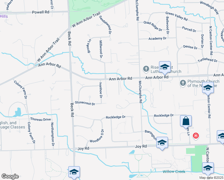 map of restaurants, bars, coffee shops, grocery stores, and more near 9450 Betty Lane in Plymouth