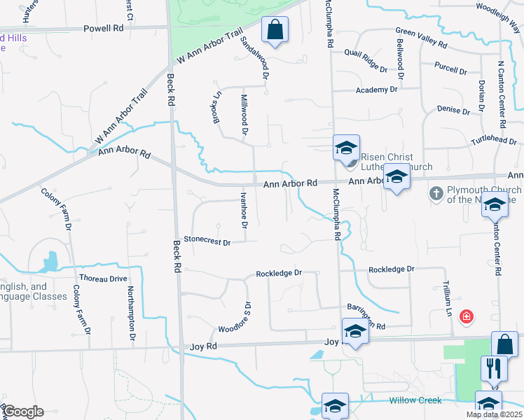 map of restaurants, bars, coffee shops, grocery stores, and more near 9450 Betty Lane in Plymouth
