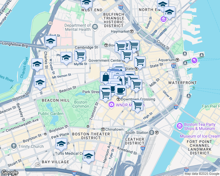 map of restaurants, bars, coffee shops, grocery stores, and more near 120 Tremont Street in Boston