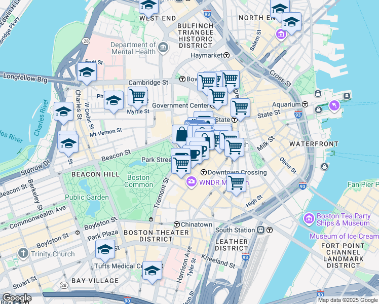 map of restaurants, bars, coffee shops, grocery stores, and more near in Boston