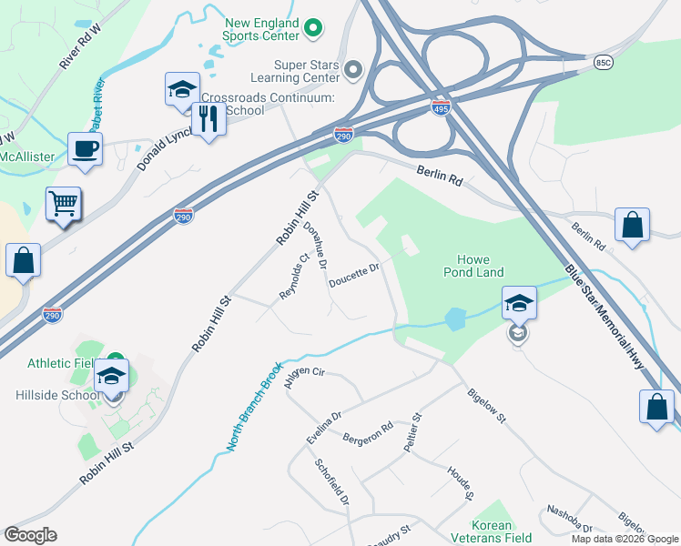 map of restaurants, bars, coffee shops, grocery stores, and more near 10 Doucette Drive in Marlborough