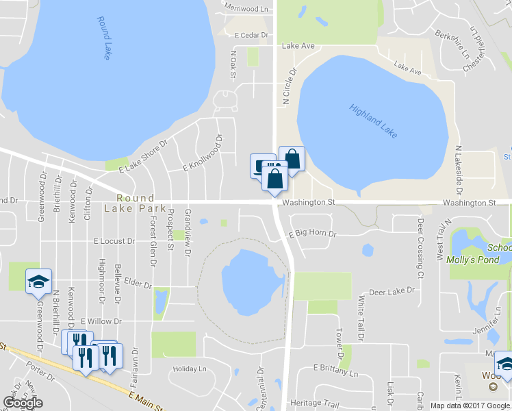map of restaurants, bars, coffee shops, grocery stores, and more near 104 West Big Horn Drive in Hainesville