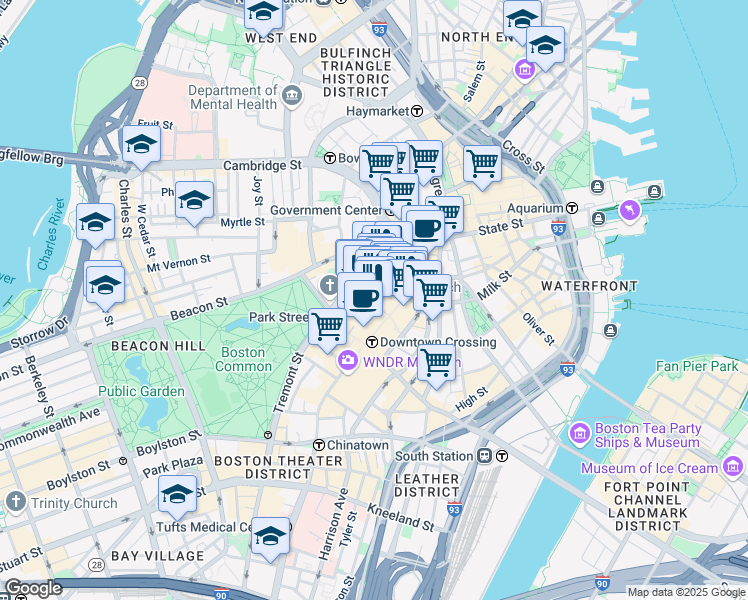 map of restaurants, bars, coffee shops, grocery stores, and more near 46 Province Street in Boston