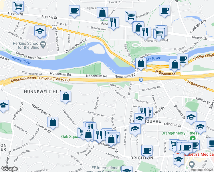 map of restaurants, bars, coffee shops, grocery stores, and more near 64 Newton Street in Boston