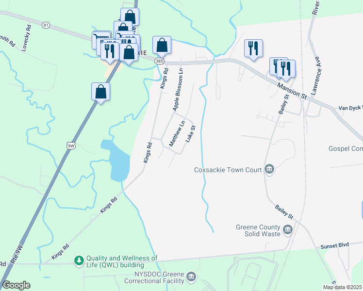 map of restaurants, bars, coffee shops, grocery stores, and more near 4 Luke St in Coxsackie
