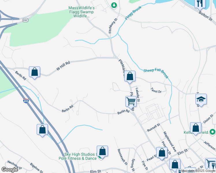 map of restaurants, bars, coffee shops, grocery stores, and more near 39 Overlook Drive in Marlborough