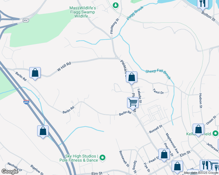 map of restaurants, bars, coffee shops, grocery stores, and more near 39 Overlook Drive in Marlborough