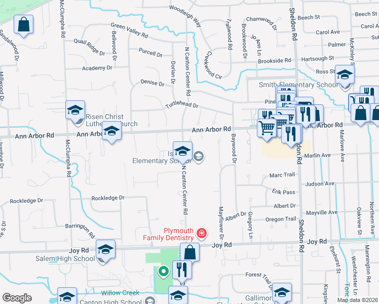 map of restaurants, bars, coffee shops, grocery stores, and more near 45349 Stonehedge Dr in Plymouth