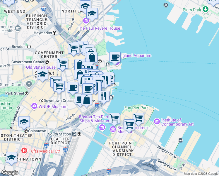 map of restaurants, bars, coffee shops, grocery stores, and more near in Boston
