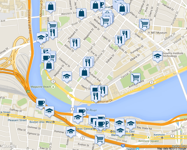 map of restaurants, bars, coffee shops, grocery stores, and more near 14 Putnam Court in Cambridge