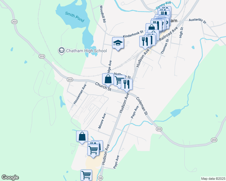 map of restaurants, bars, coffee shops, grocery stores, and more near 18 Washington Ave in Chatham