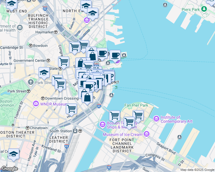 map of restaurants, bars, coffee shops, grocery stores, and more near in Boston