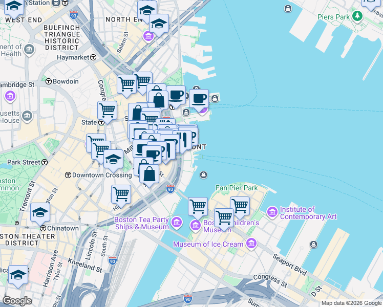 map of restaurants, bars, coffee shops, grocery stores, and more near in Boston