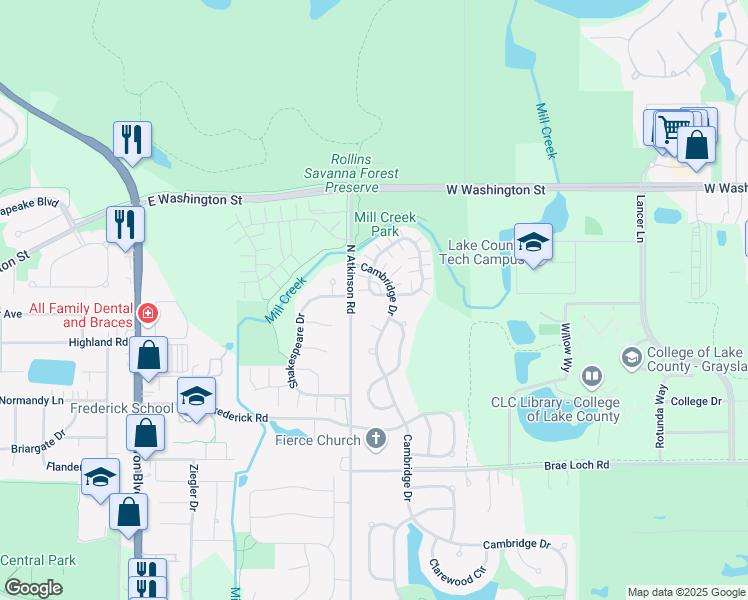 map of restaurants, bars, coffee shops, grocery stores, and more near 871 Essex Circle in Grayslake