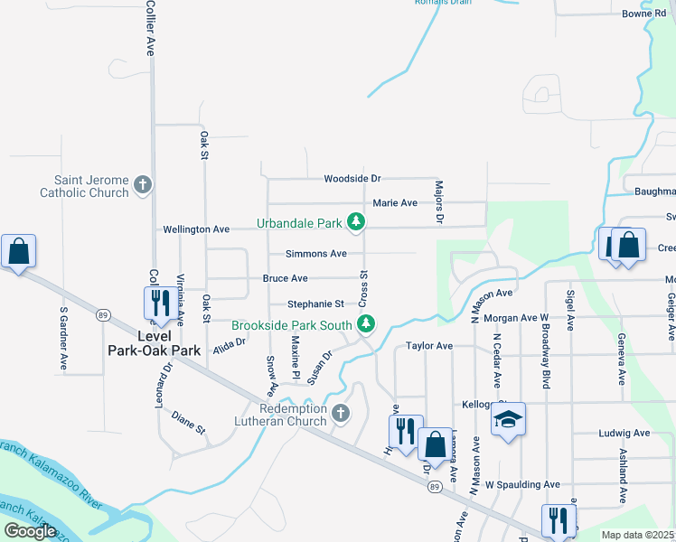 map of restaurants, bars, coffee shops, grocery stores, and more near 618 Bruce Avenue in Battle Creek