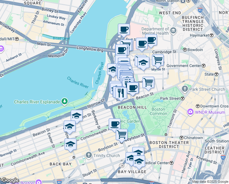 map of restaurants, bars, coffee shops, grocery stores, and more near 36 Lime Street in Boston