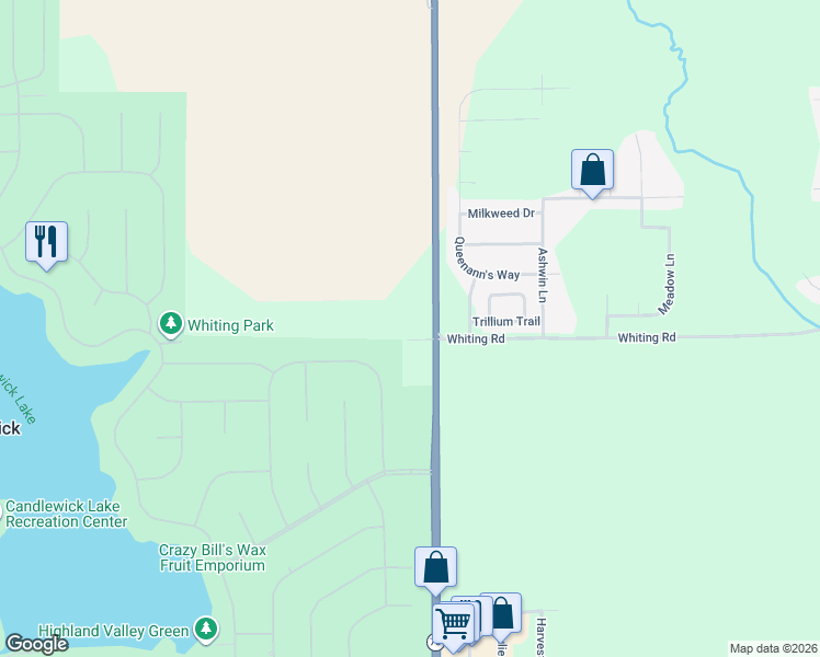 map of restaurants, bars, coffee shops, grocery stores, and more near Whiting Road in Poplar Grove