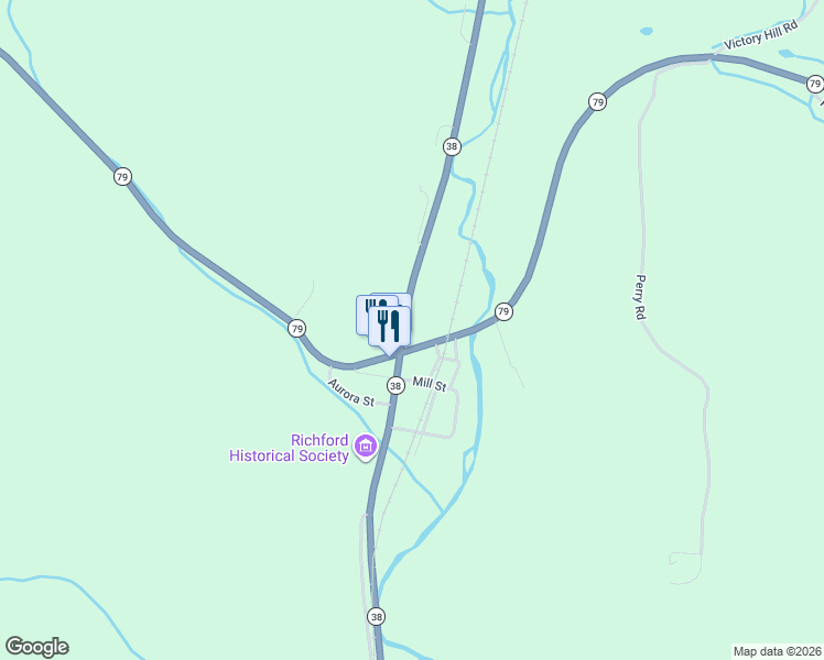 map of restaurants, bars, coffee shops, grocery stores, and more near State Highway 38 in Tioga