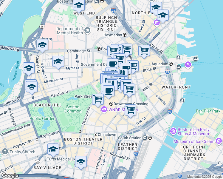 map of restaurants, bars, coffee shops, grocery stores, and more near 45 Province Street in Boston