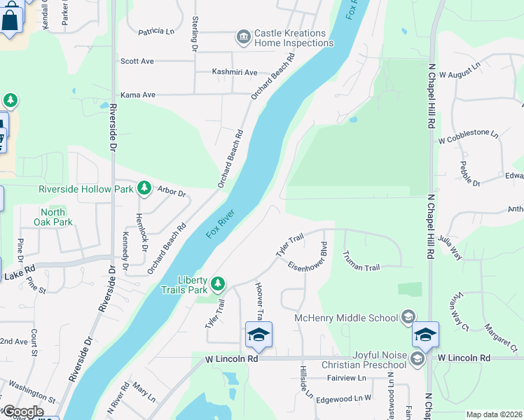 map of restaurants, bars, coffee shops, grocery stores, and more near 2021 North Woodlawn Park Avenue in McHenry