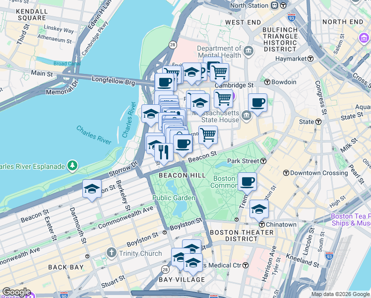 map of restaurants, bars, coffee shops, grocery stores, and more near 28 Branch Street in Boston