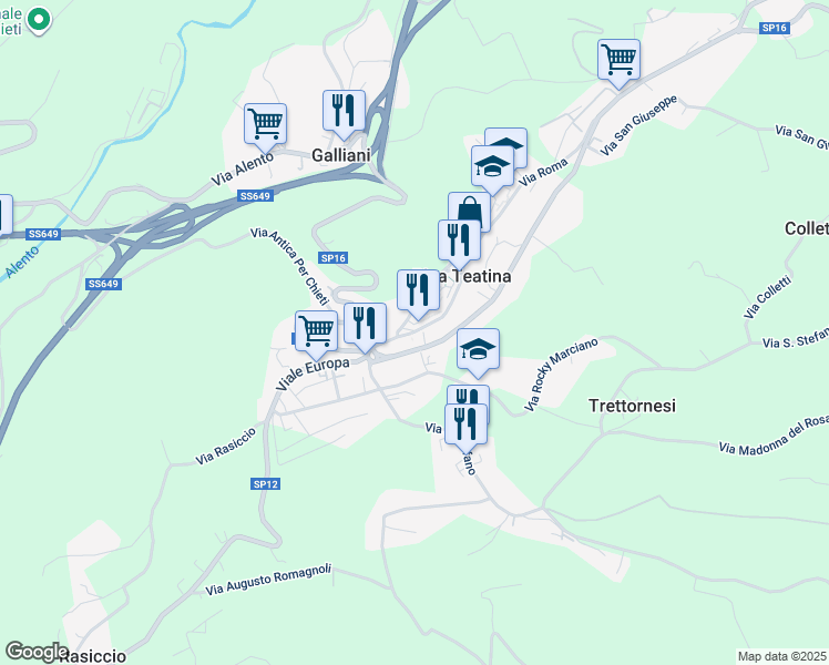 map of restaurants, bars, coffee shops, grocery stores, and more near 145 Via Nicola Marcone in Ripa Teatina