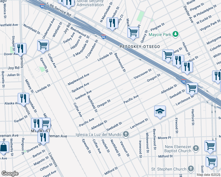 map of restaurants, bars, coffee shops, grocery stores, and more near 5242 Vancouver St in Detroit