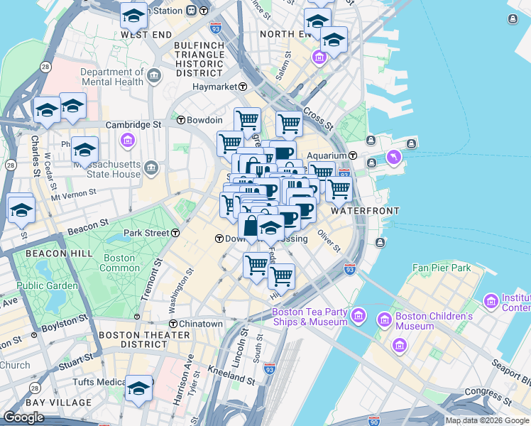 map of restaurants, bars, coffee shops, grocery stores, and more near 8-12 Federal Street in Boston