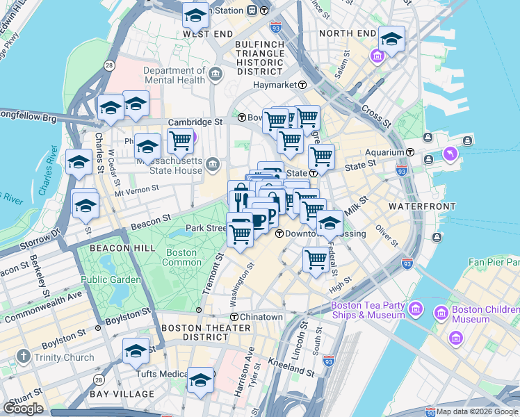 map of restaurants, bars, coffee shops, grocery stores, and more near in Boston